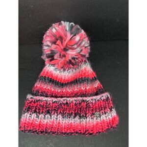 SPYDER Beanie Colorful Pink Grey White BIG Pom-Pom Lined Winter Hat